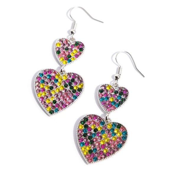 NWT Multicolor 2-Hearts Earrings - Picture 3 of 4
